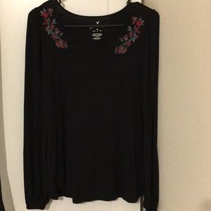 Long sleeve rose embroidered blouse